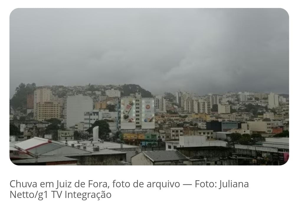 Juiz de Fora e região devem ter temporal e queda brusca de temperatura; Inmet emite alerta Previsão é de até 50 milímetros de precipitação no sábado e temperatura mínima de 8ºC no domingo. Situação é causada pela passagem de uma massar de ar frio.